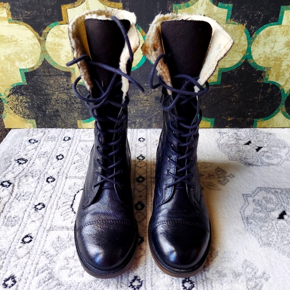 Steve Madden Leather & Faux Fur Combat Boots - Picture 1 of 9